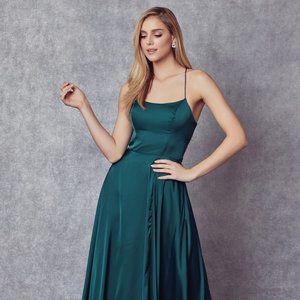 NEW OFF THE SHOULDER SLEEVELESS A-LINE POLYESTER DRESS WITH LACE UP BACK JT 278